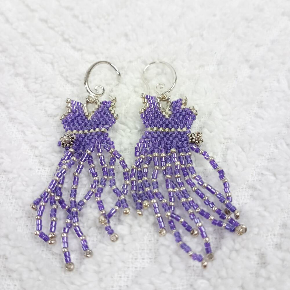 Hand Made Violet Swing Dress Earrings Whimsey Fashion Artisan Unique